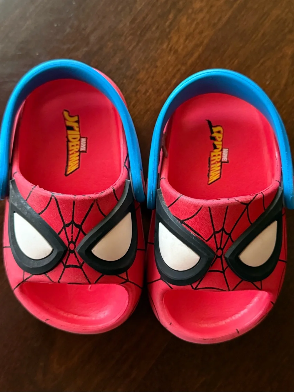 Spiderman Kids Red and Blue Slip-On Sandals with Web Graphic